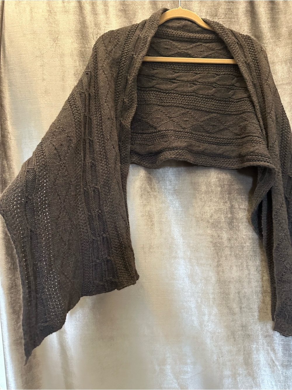 Brown Wide Lambswool Wrap, Cable knit
